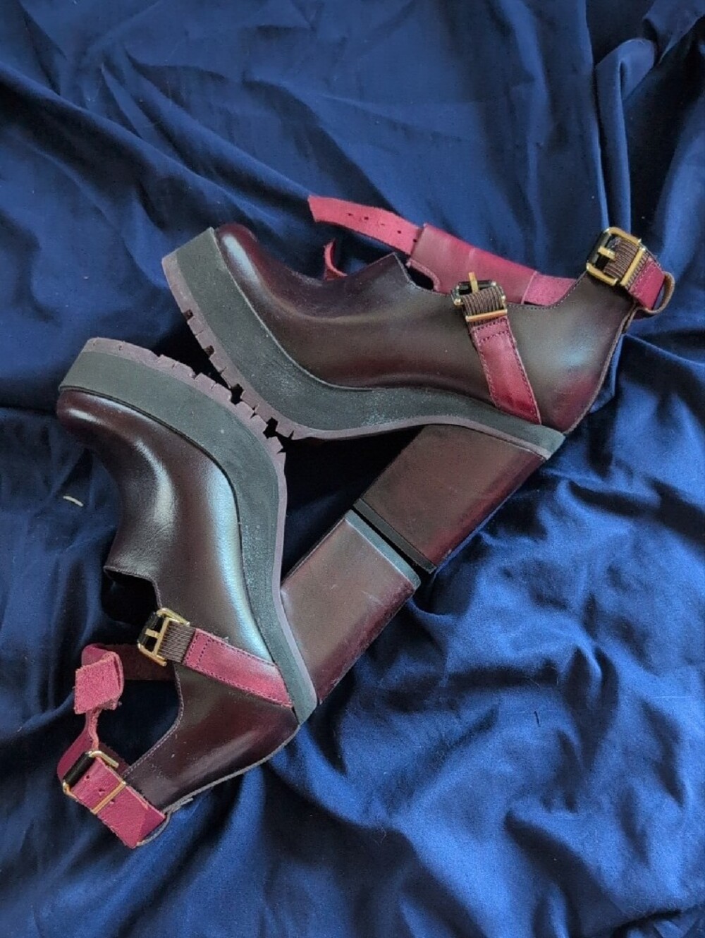 Miista Burgundy and Red Cutout Platform Heeled Boots - Picture 5 of 9